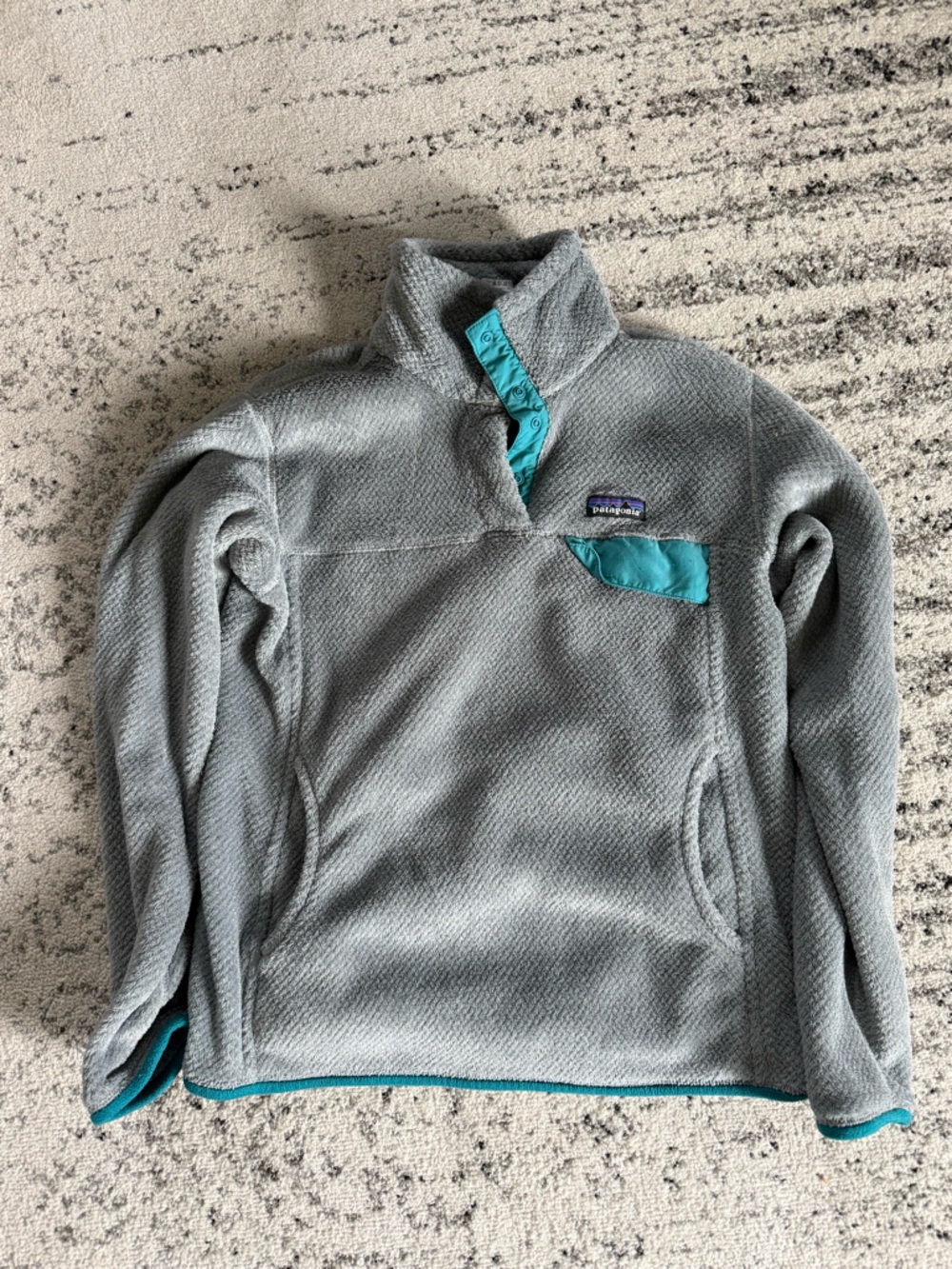 Patagonia Kids Gray Fleece Pullover with Teal Trim